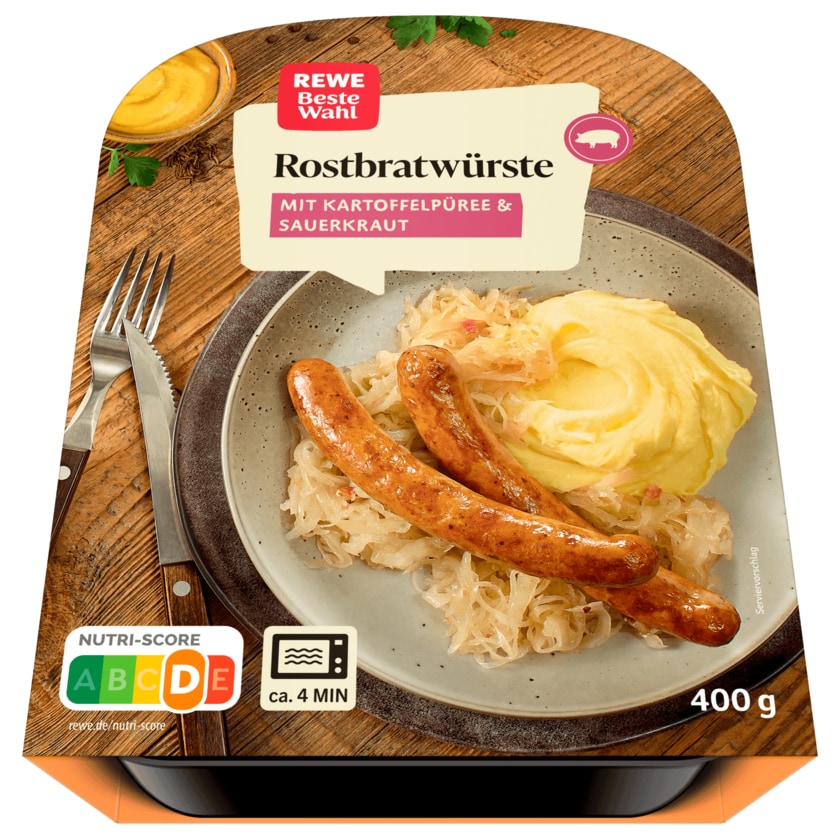 REWE Beste Wahl Rostbratwürste mit Sauerkraut 400g